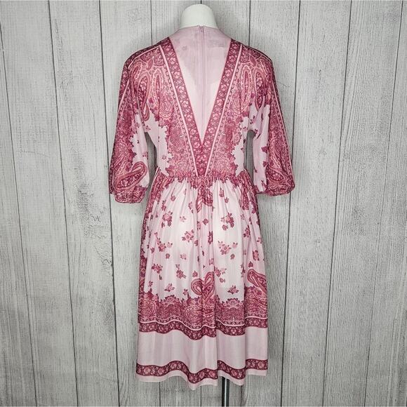 VTG 80s Herman Marcus Sheer Pink Paisley Boho Midi Dress, size 6 - Picture 4 of 5